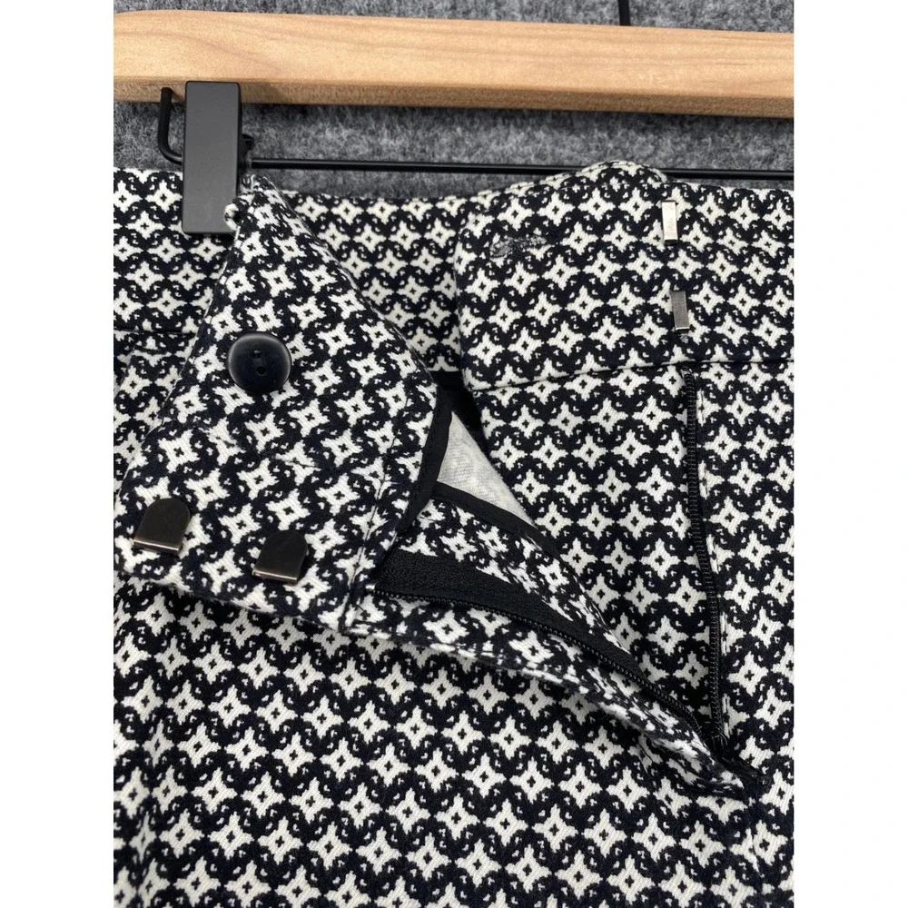 LOFT Marisa Skinny Pants Womens 8 Black White Geometric Diamond Print Ankle Work